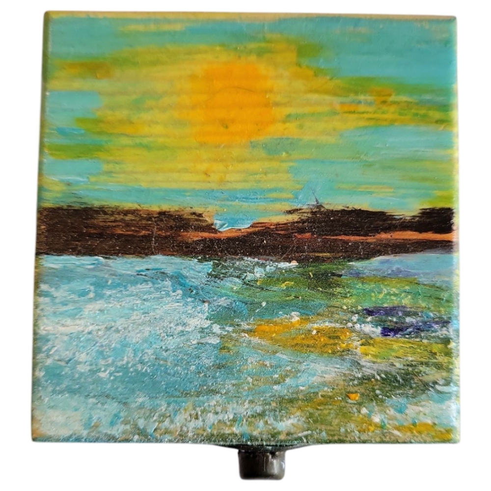 HAND PAINTED Wooden Trinket Box Anna's Creations Sunset Beach